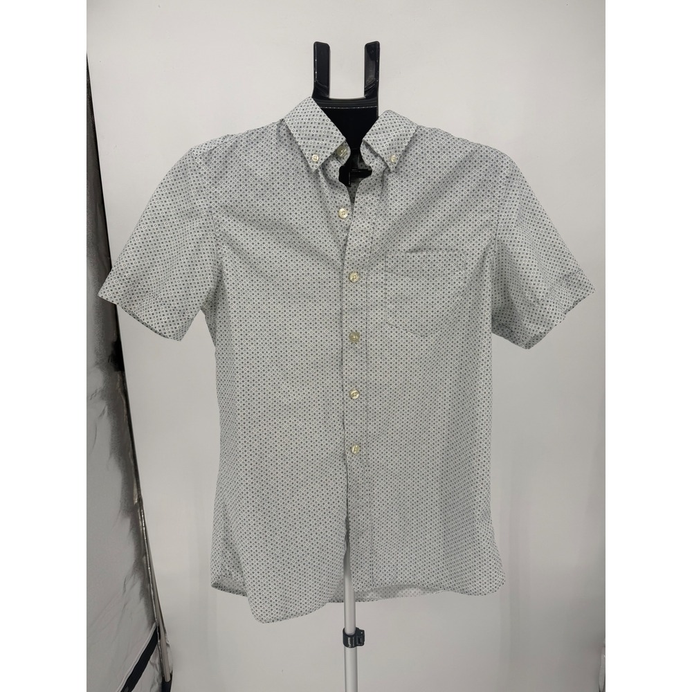 Kennington Button Down Shirt Mens Size M White Blue Geometric Print Excellent